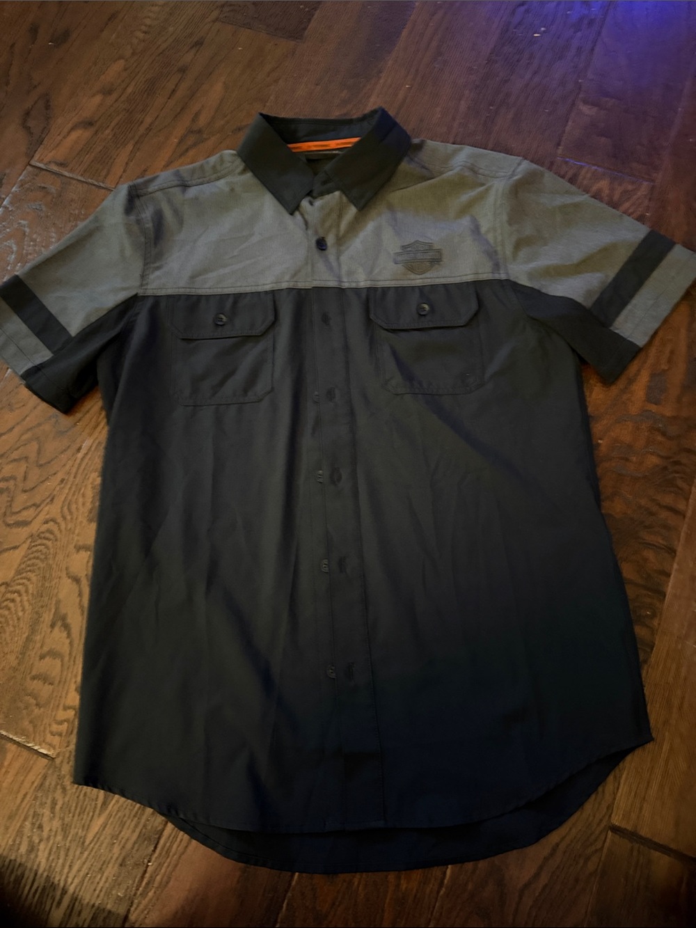Harley-Davidson Two-Tone Short Sleeve Button-Front Shirt - Black & Gray